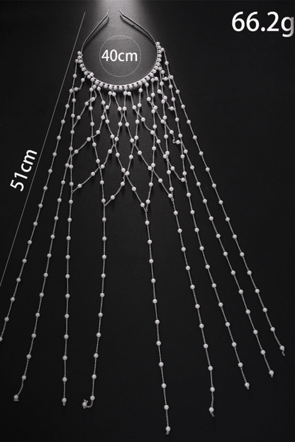 Multi-Strand Flowing Pearl Cascade Headpiece Avalabel