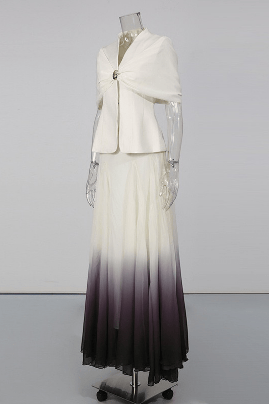 White Cape Top Ombre Pleated Skirt Two Set Avalabel