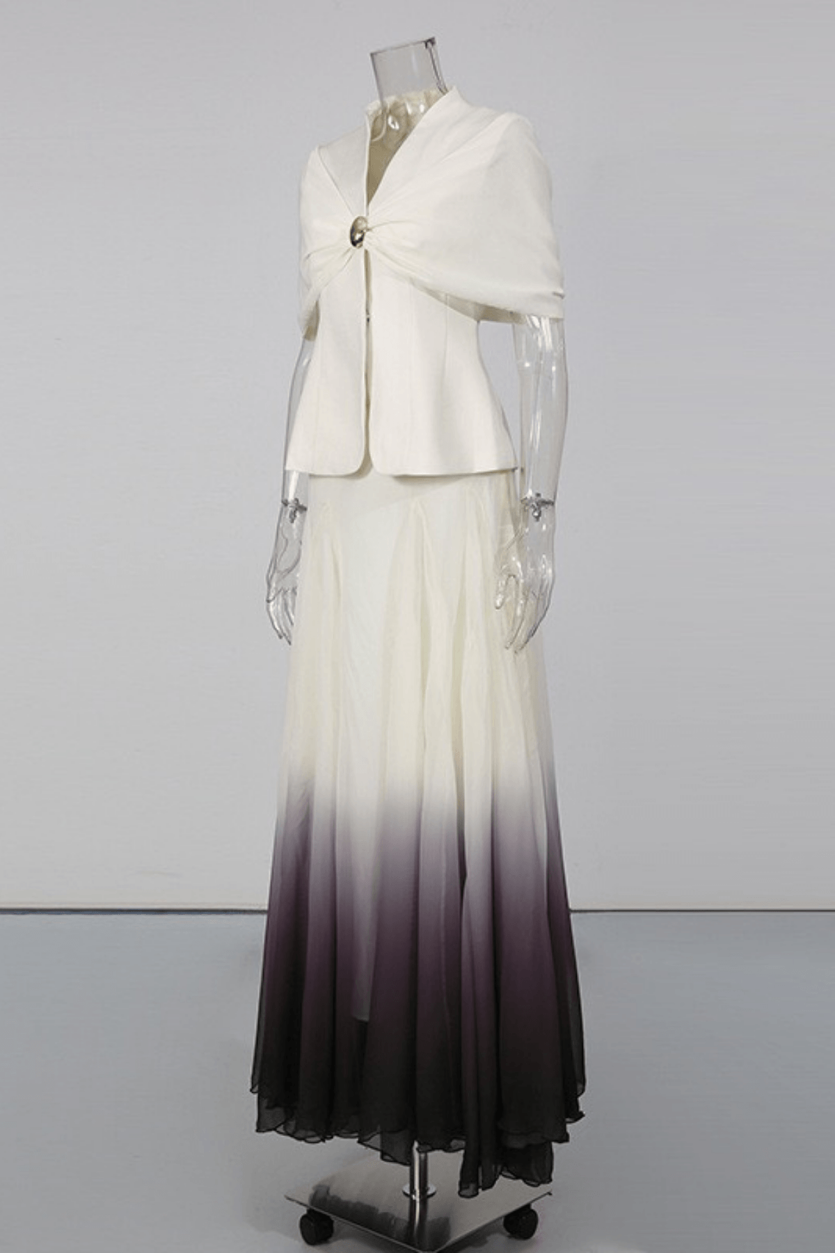 White Cape Top Ombre Pleated Skirt Two Set Avalabel