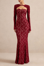 Jenny Burgundy Lace Mermaid Maxi Dress Avalabel