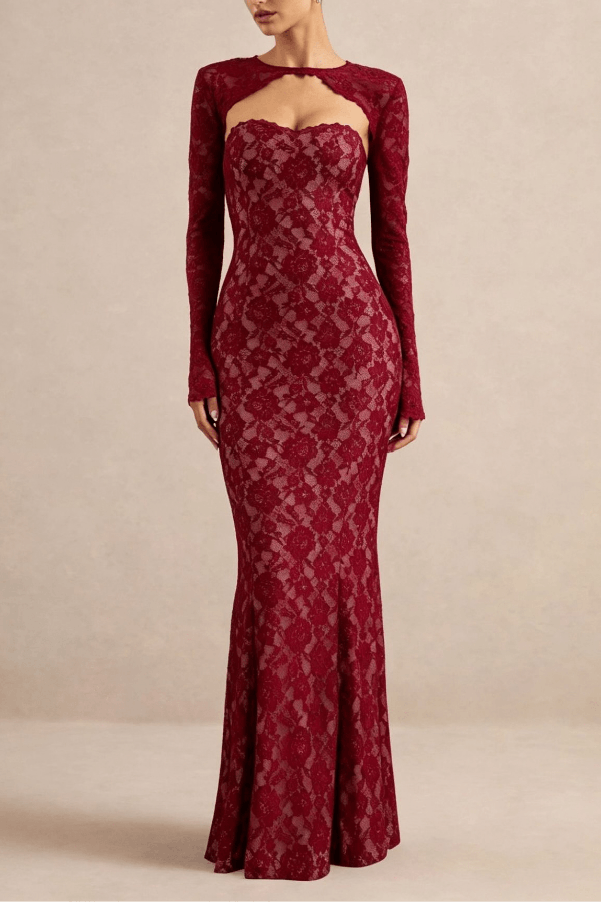 Jenny Burgundy Lace Mermaid Maxi Dress Avalabel