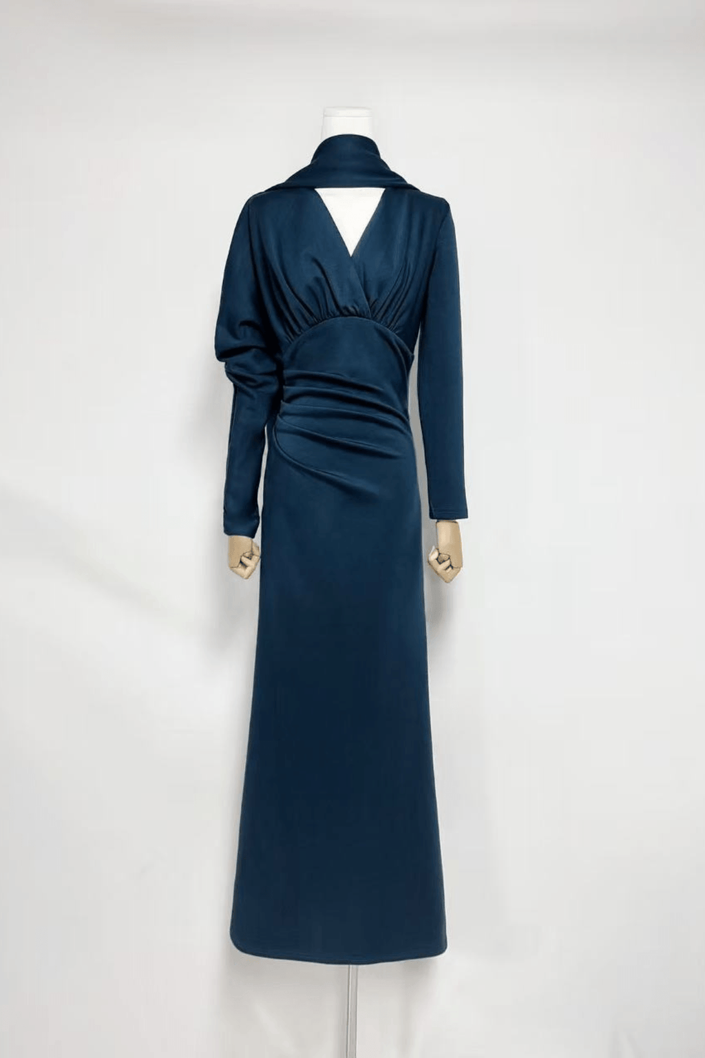 Rose Blue Draped Long Sleeve Maxi Dress Avalabel
