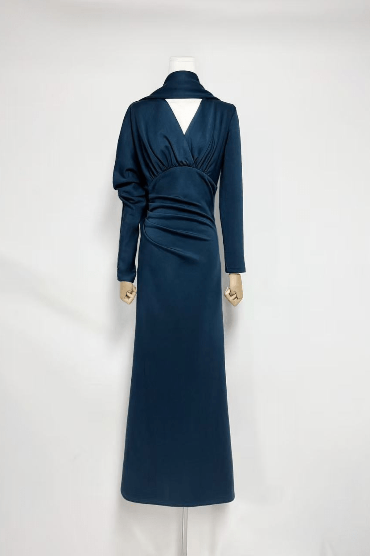 Rose Blue Draped Long Sleeve Maxi Dress Avalabel