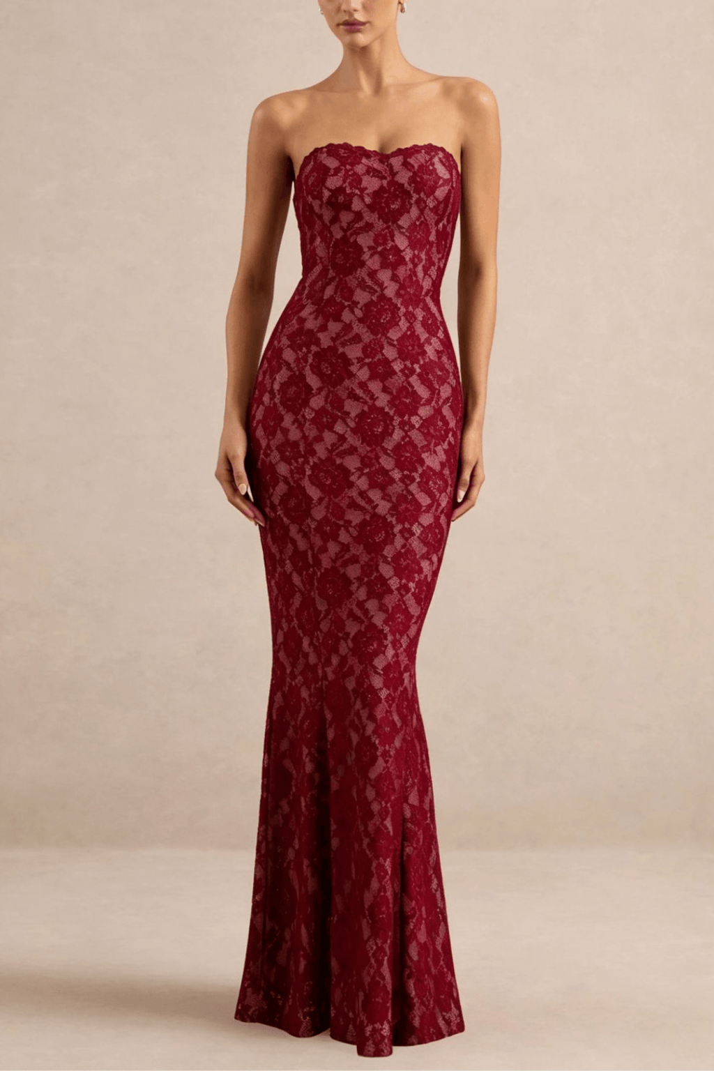 Jenny Burgundy Lace Mermaid Maxi Dress Avalabel