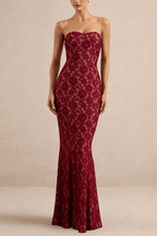 Jenny Burgundy Lace Mermaid Maxi Dress Avalabel