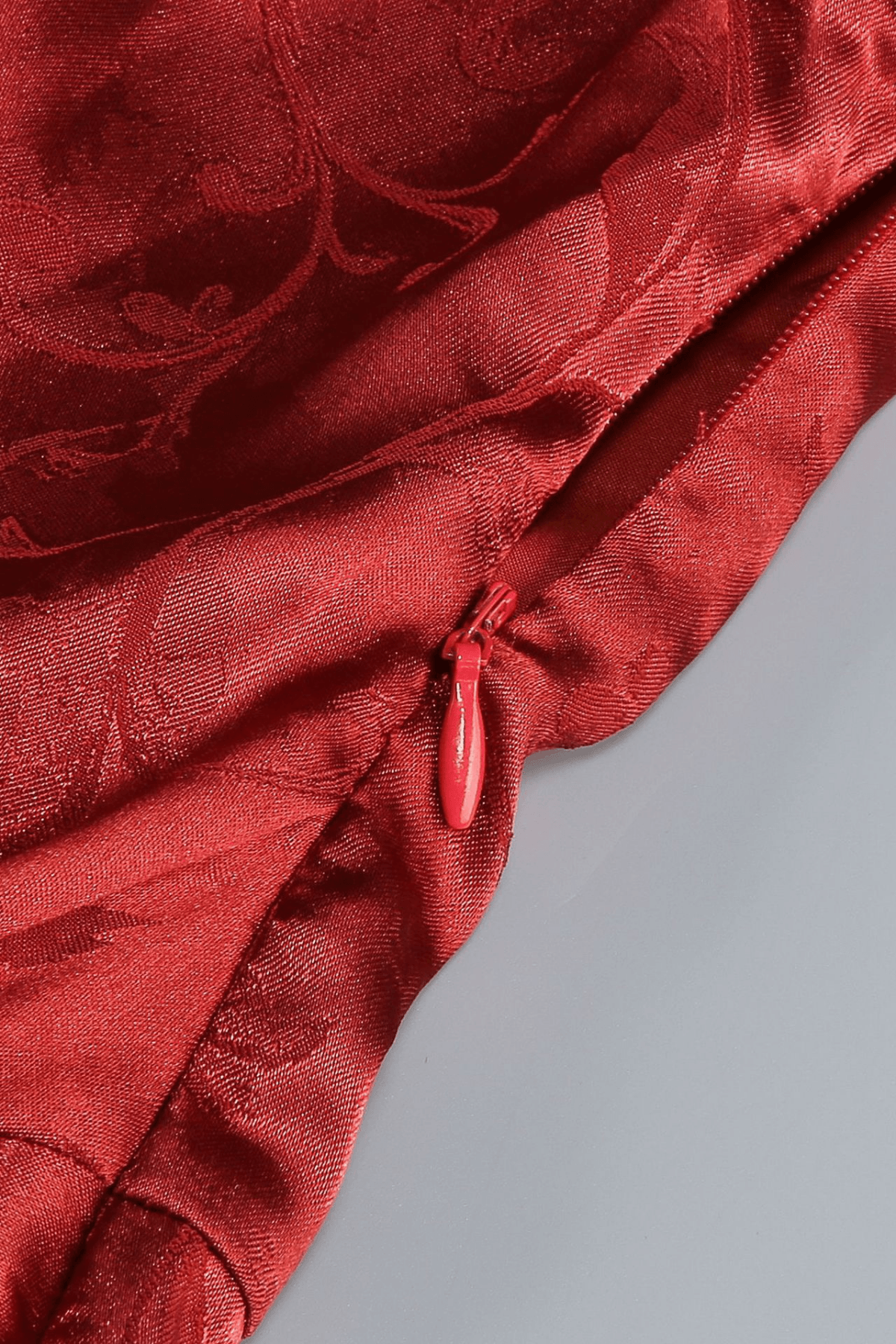 Sherry Red Jacquard One‑Shoulder Twist Slit Dress Avalabel