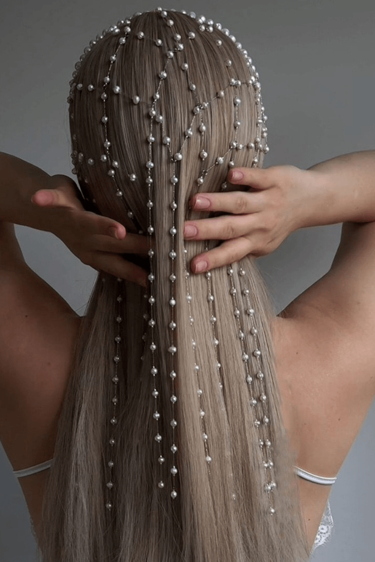 Multi-Strand Flowing Pearl Cascade Headpiece Avalabel