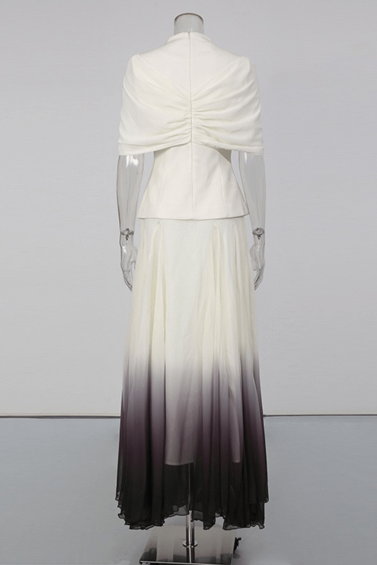 White Cape Top Ombre Pleated Skirt Two Set Avalabel