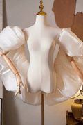 White Organza Voluminous Puff Sleeve Shawl Avalabel