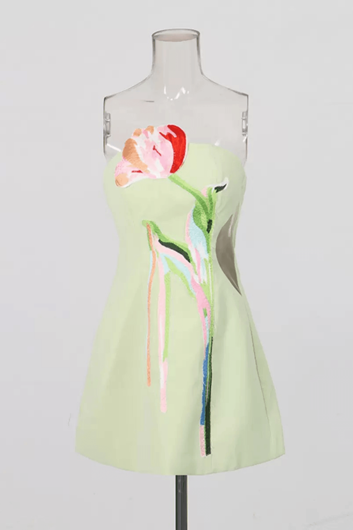 Dinah Strapless Tulip Embroidery Mini Dress Avalabel