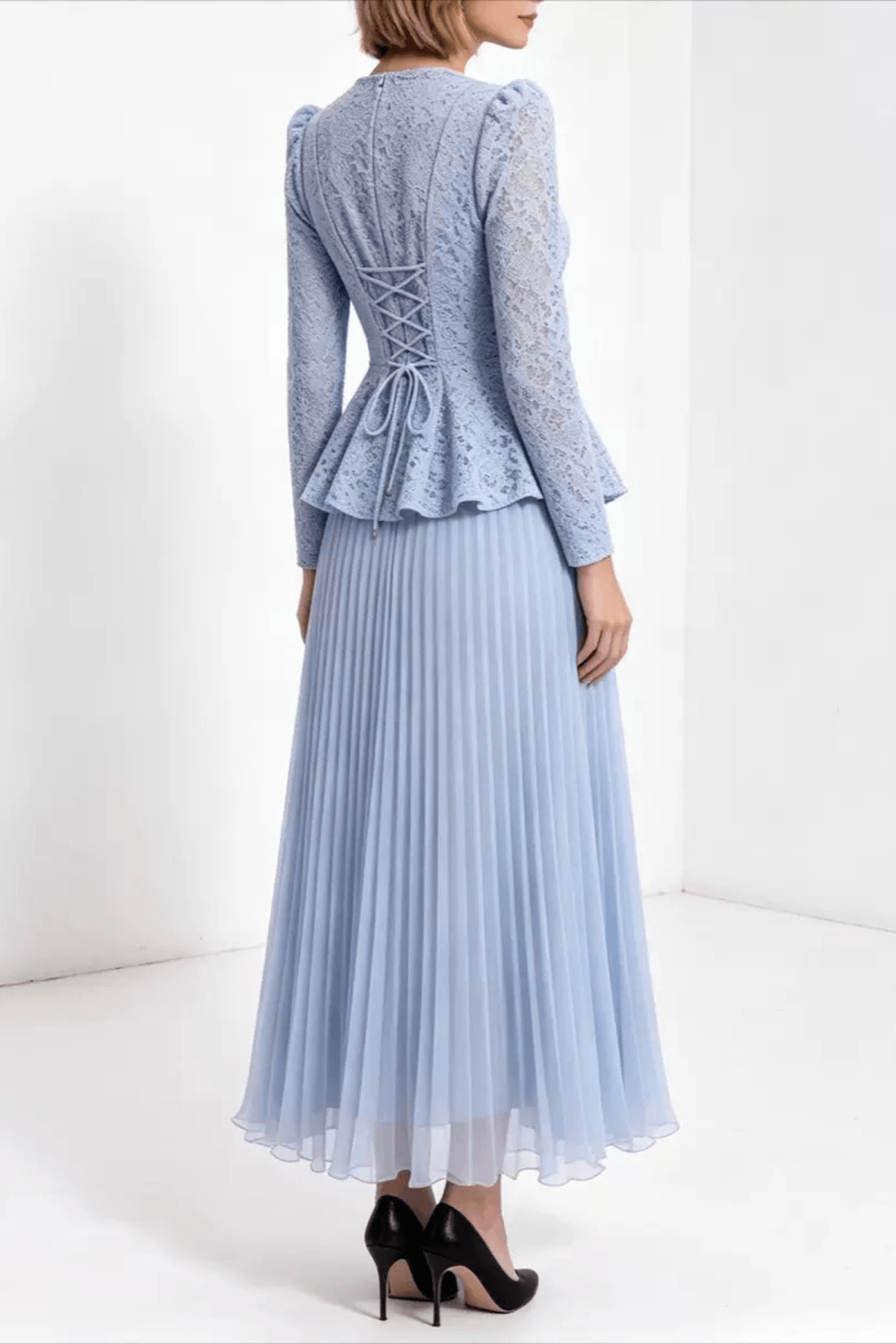Lucy Lace Peplum Top and Pleated Skirt Two Piece Set Avalabel