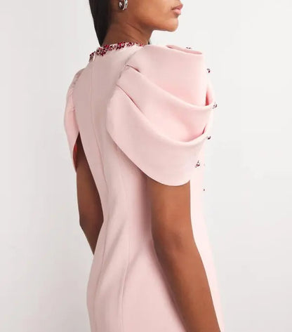 Roxanne Crystal-Embellished Crepe Bodycon Gown in Pink