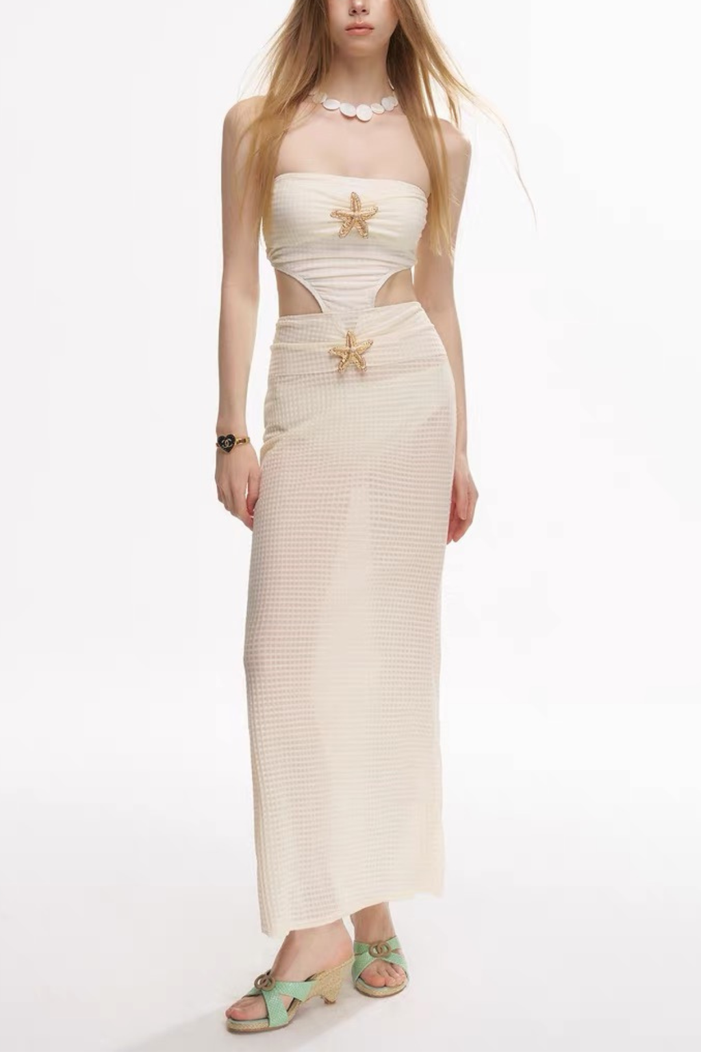 Marina Cream Starfish Strapless Cutout Two Piece Cover Up Swimsuit Avalabel