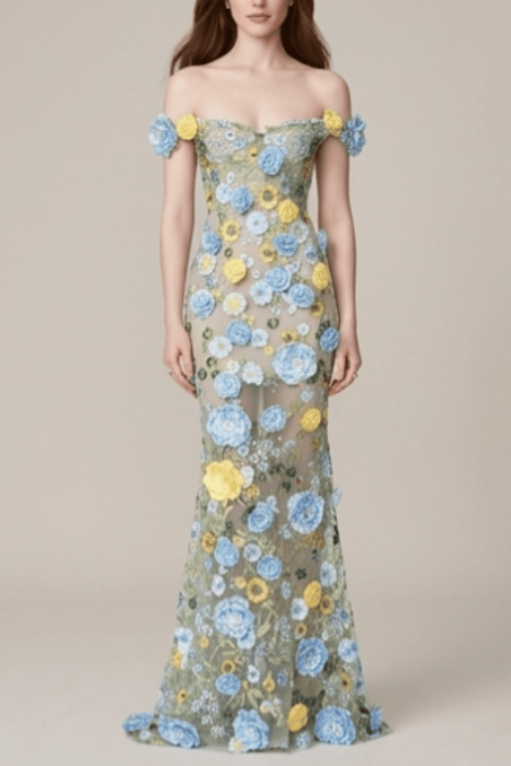Zora 3D Floral Off‑Shoulder Mermaid Dress Avalabel
