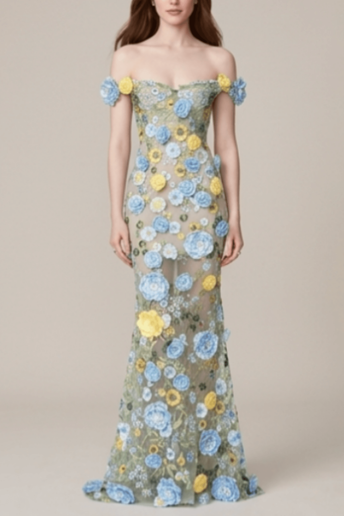 Zora 3D Floral Off‑Shoulder Mermaid Dress Avalabel