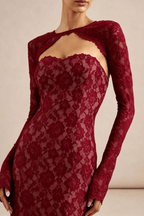 Jenny Burgundy Lace Mermaid Maxi Dress Avalabel