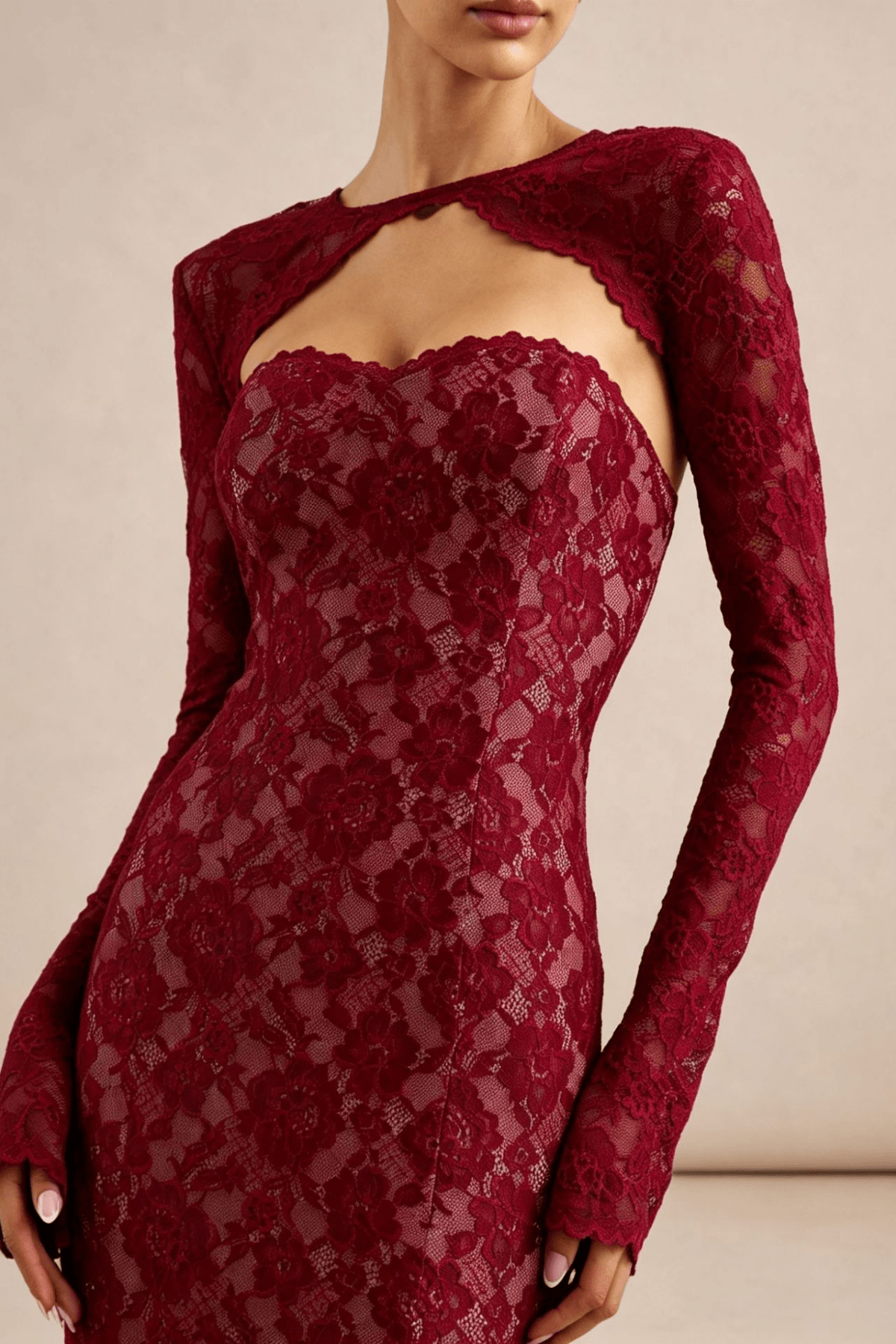 Jenny Burgundy Lace Mermaid Maxi Dress Avalabel