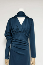 Rose Blue Draped Long Sleeve Maxi Dress Avalabel