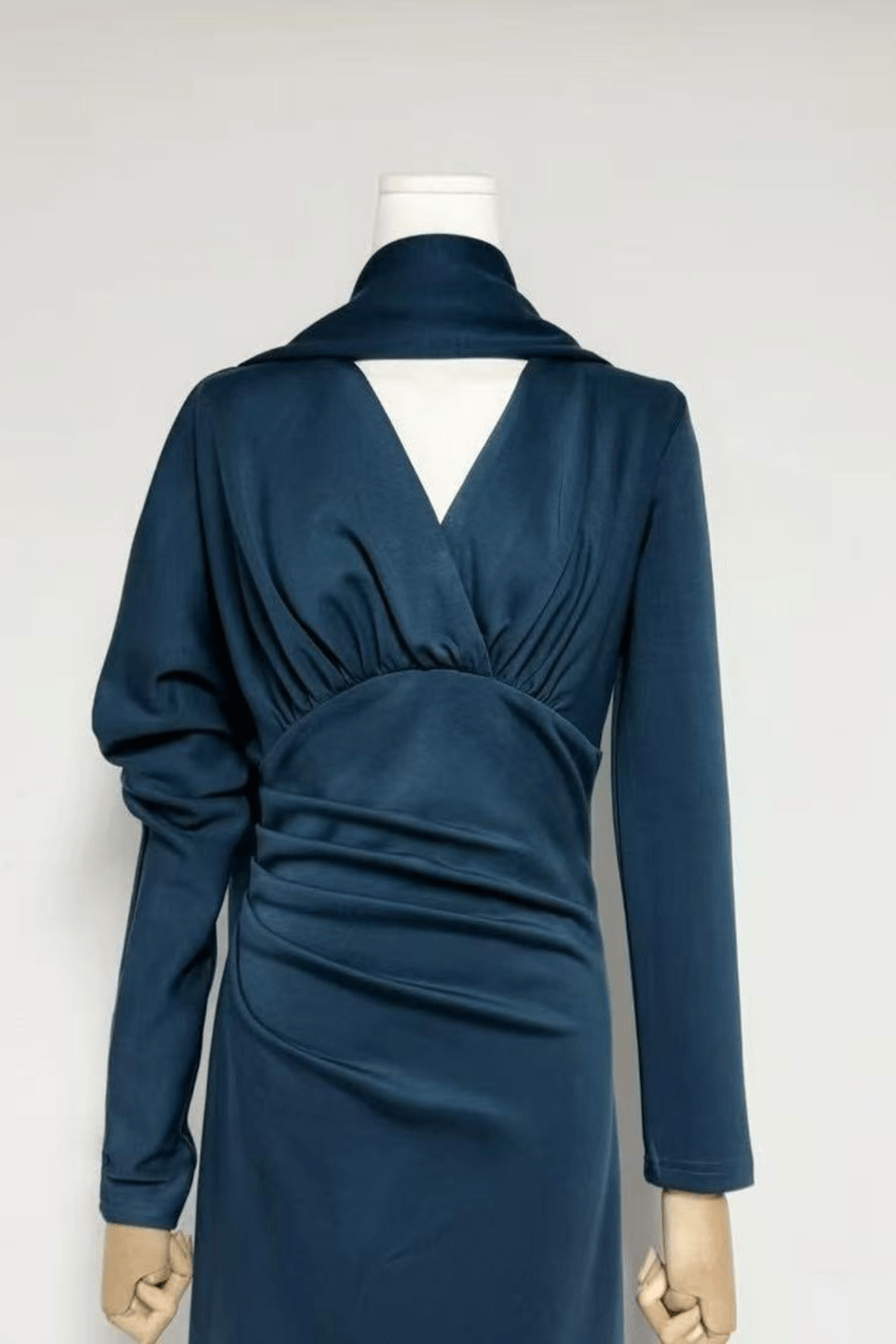Rose Blue Draped Long Sleeve Maxi Dress Avalabel