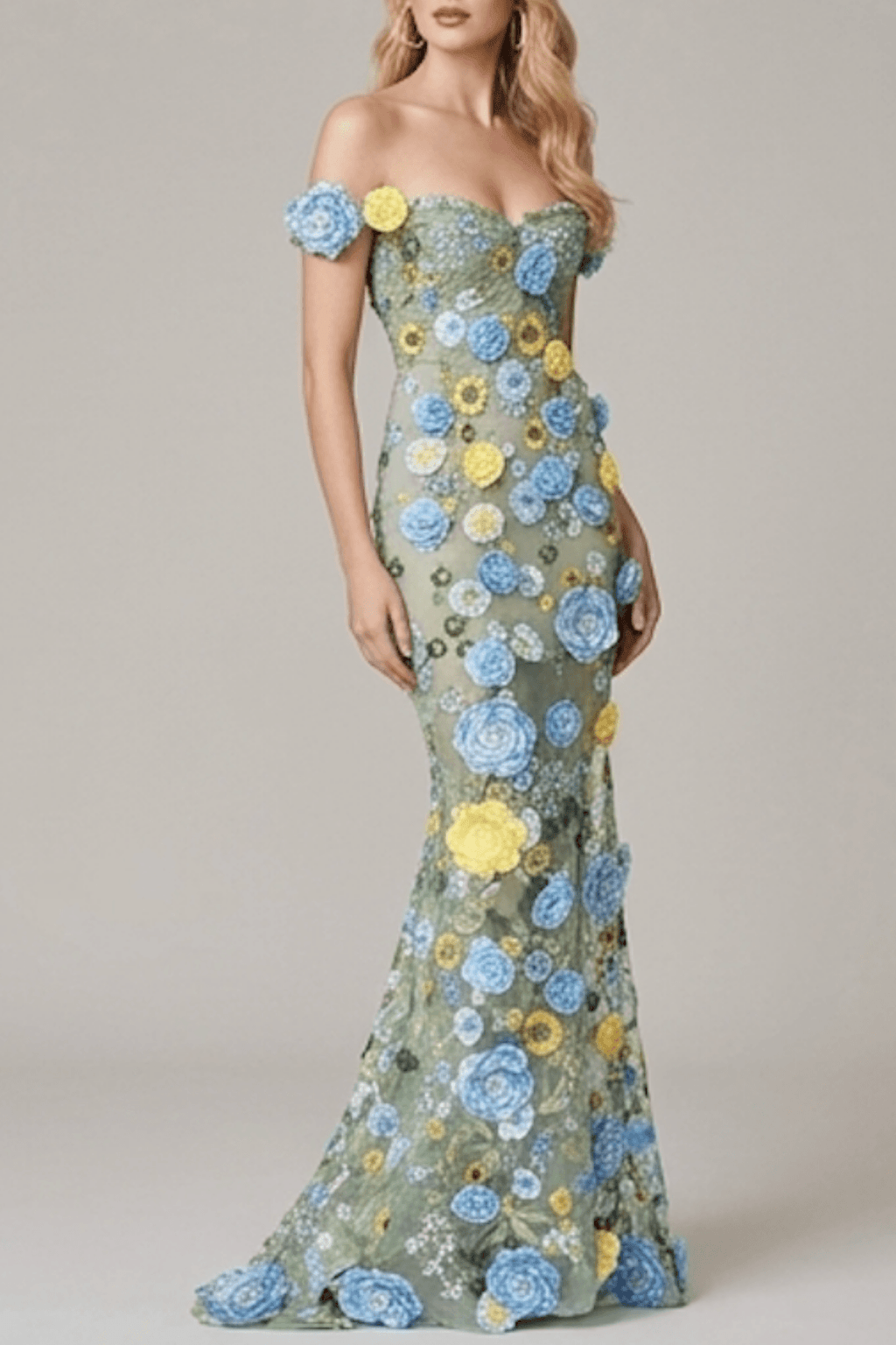 Zora 3D Floral Off‑Shoulder Mermaid Dress Avalabel