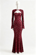 Jenny Burgundy Lace Mermaid Maxi Dress Avalabel