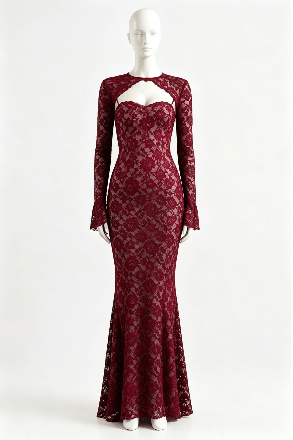 Jenny Burgundy Lace Mermaid Maxi Dress Avalabel
