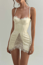 Geeta Satin Lace Corset Slip Mini Dress Avalabel