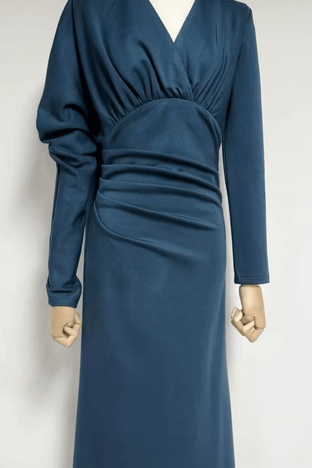 Rose Blue Draped Long Sleeve Maxi Dress Avalabel
