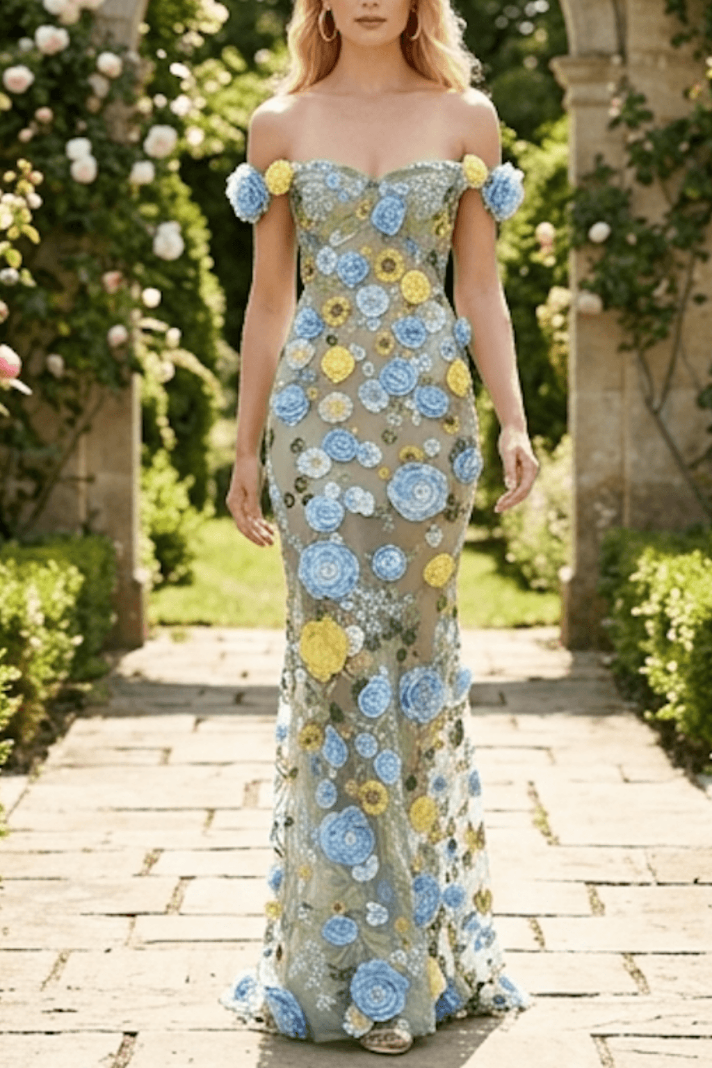 Zora 3D Floral Off‑Shoulder Mermaid Dress Avalabel
