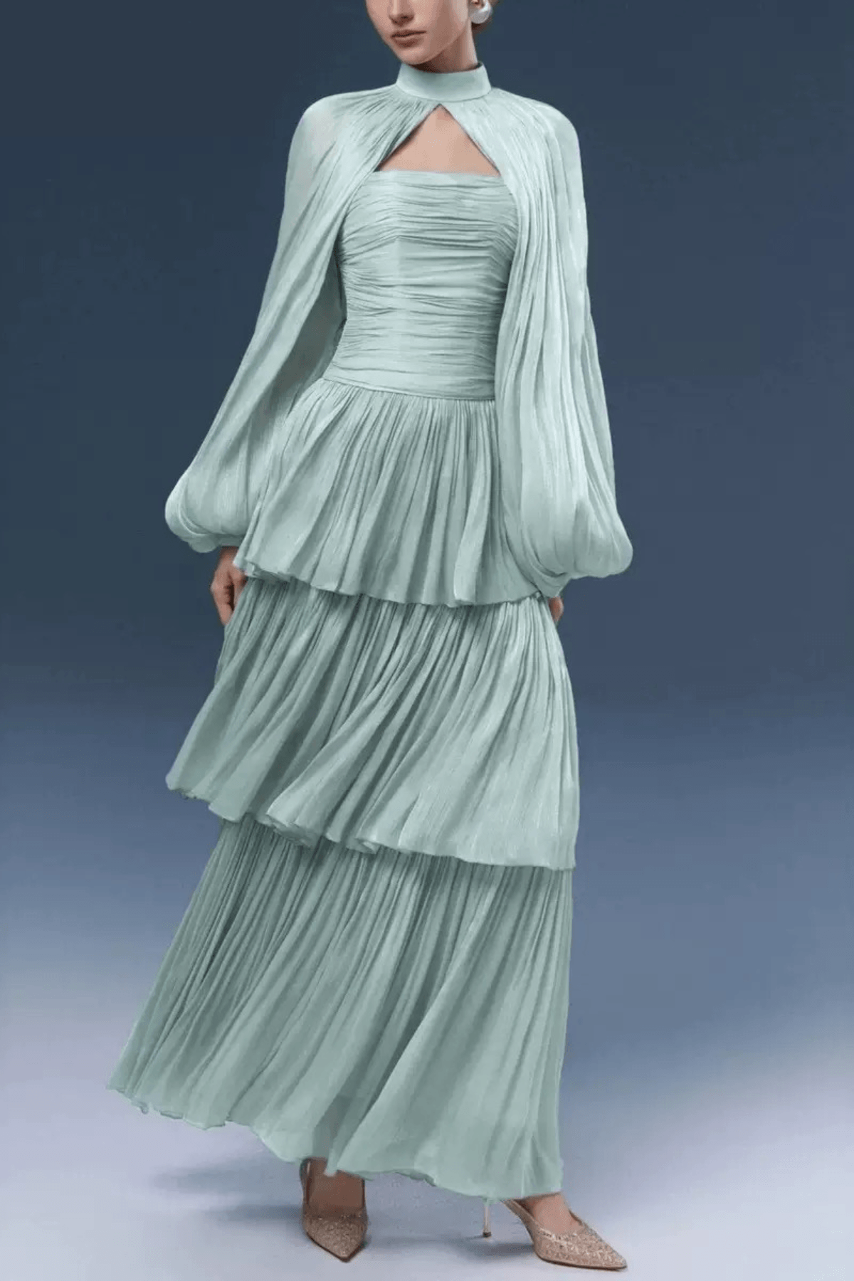 Diana Mint Green Puff Sleeve Tiered Dress Avalabel