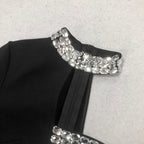 Crystal Embellished One-Sleeve Cut-Out Maxi Dress in black Avalabel