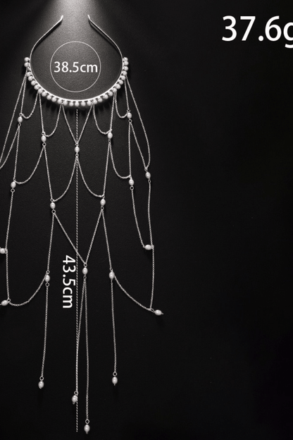 Layered Dangle Pearl Chain Headband Avalabel