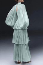 Diana Mint Green Puff Sleeve Tiered Dress Avalabel