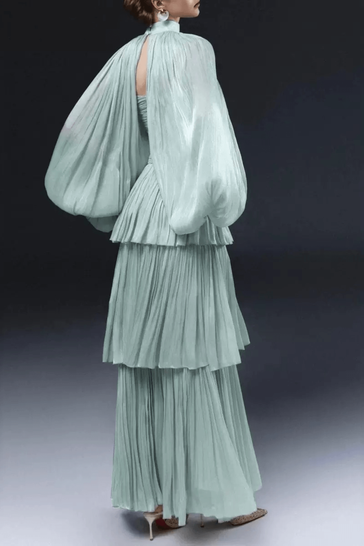 Diana Mint Green Puff Sleeve Tiered Dress Avalabel