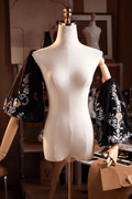 Black Floral Embroidered Detachable Puff Sleeves Avalabel