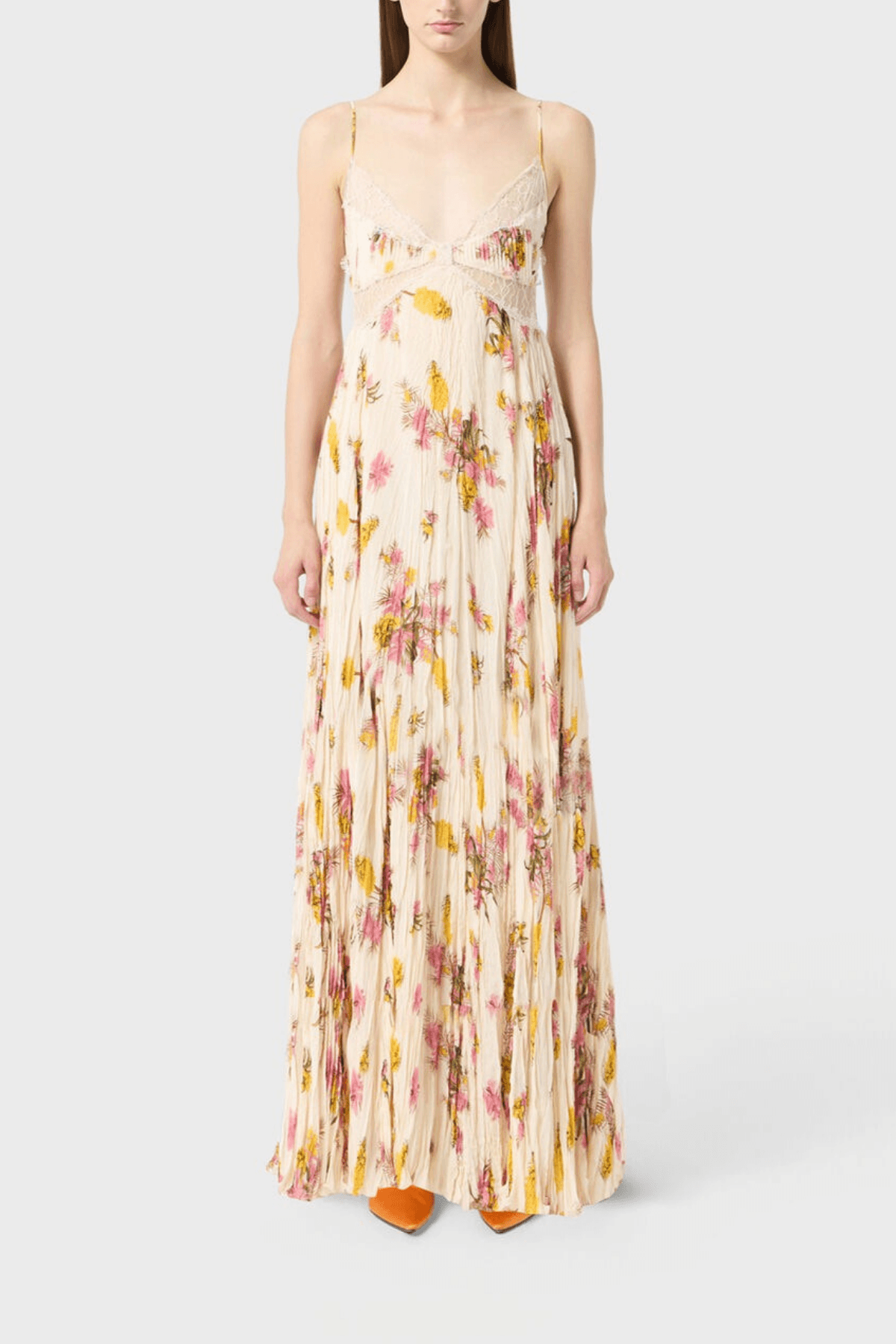 Golda Floral Spaghetti Strap Lace Trim Maxi Dress Avalabel