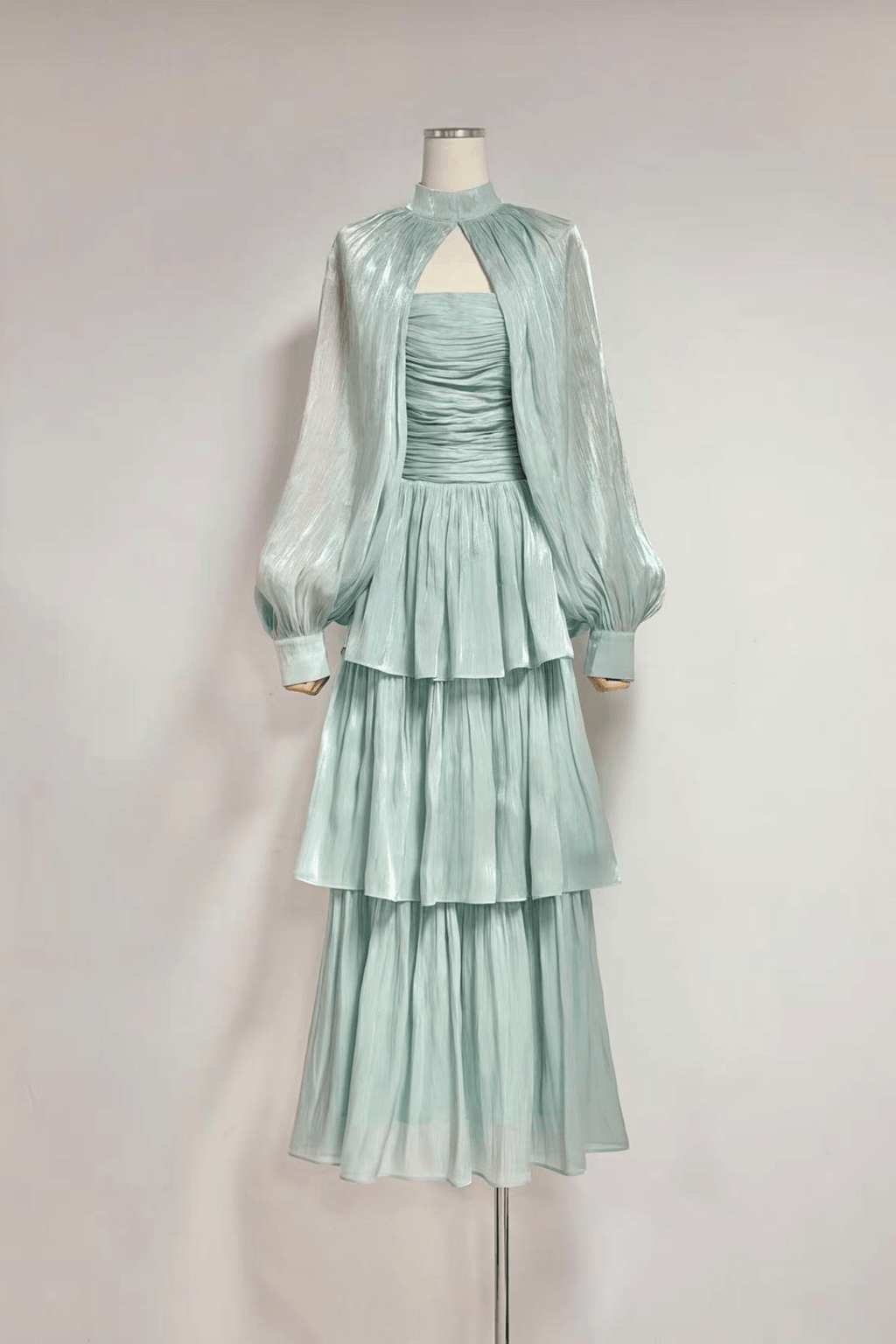 Diana Mint Green Puff Sleeve Tiered Dress Avalabel