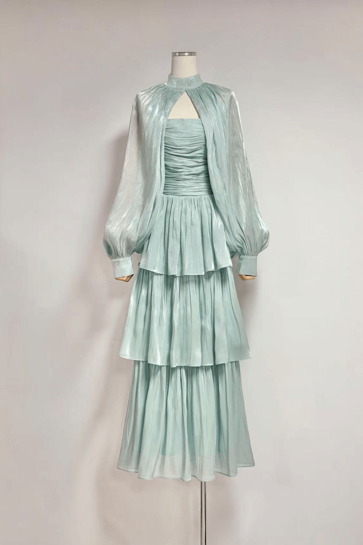 Diana Mint Green Puff Sleeve Tiered Dress Avalabel