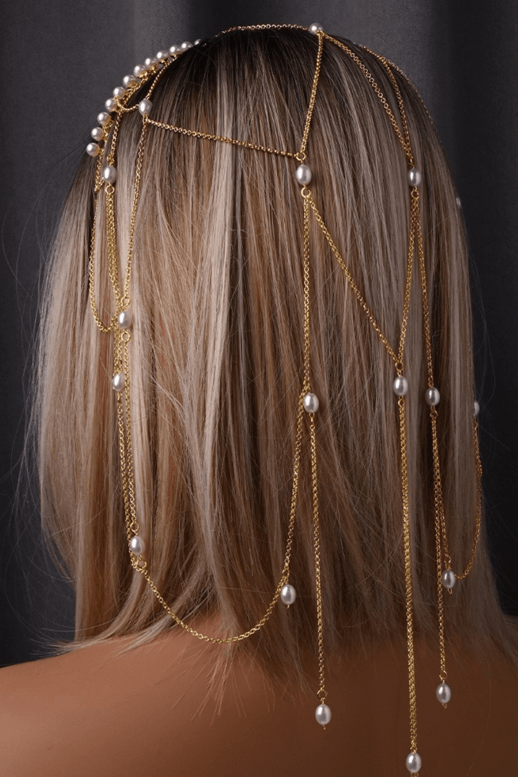 Layered Dangle Pearl Chain Headband Avalabel