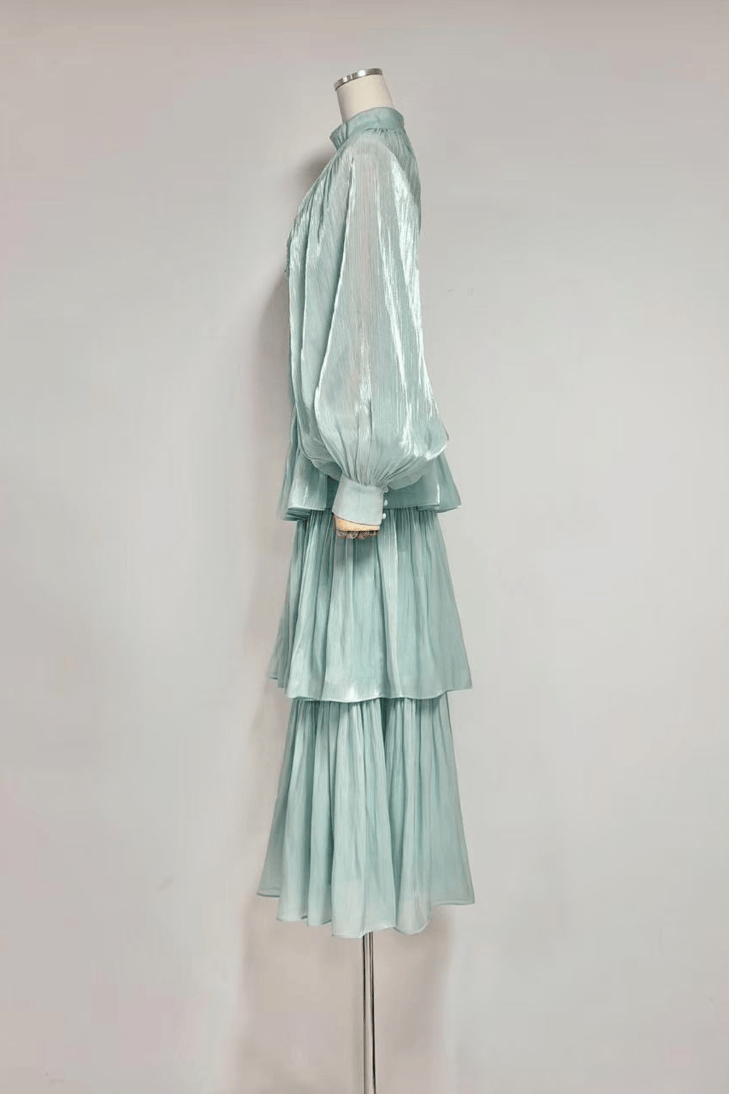 Diana Mint Green Puff Sleeve Tiered Dress Avalabel