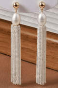 Pearl Silver Chain Tassel Drop Earrings Avalabel