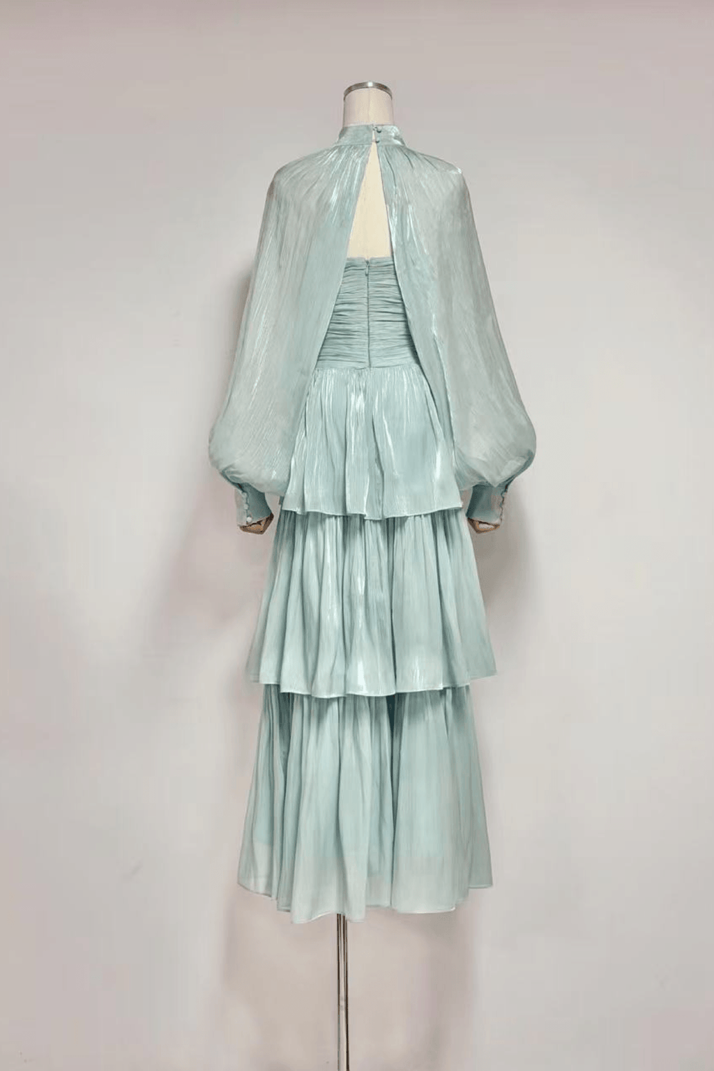 Diana Mint Green Puff Sleeve Tiered Dress Avalabel