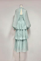 Diana Mint Green Puff Sleeve Tiered Dress Avalabel