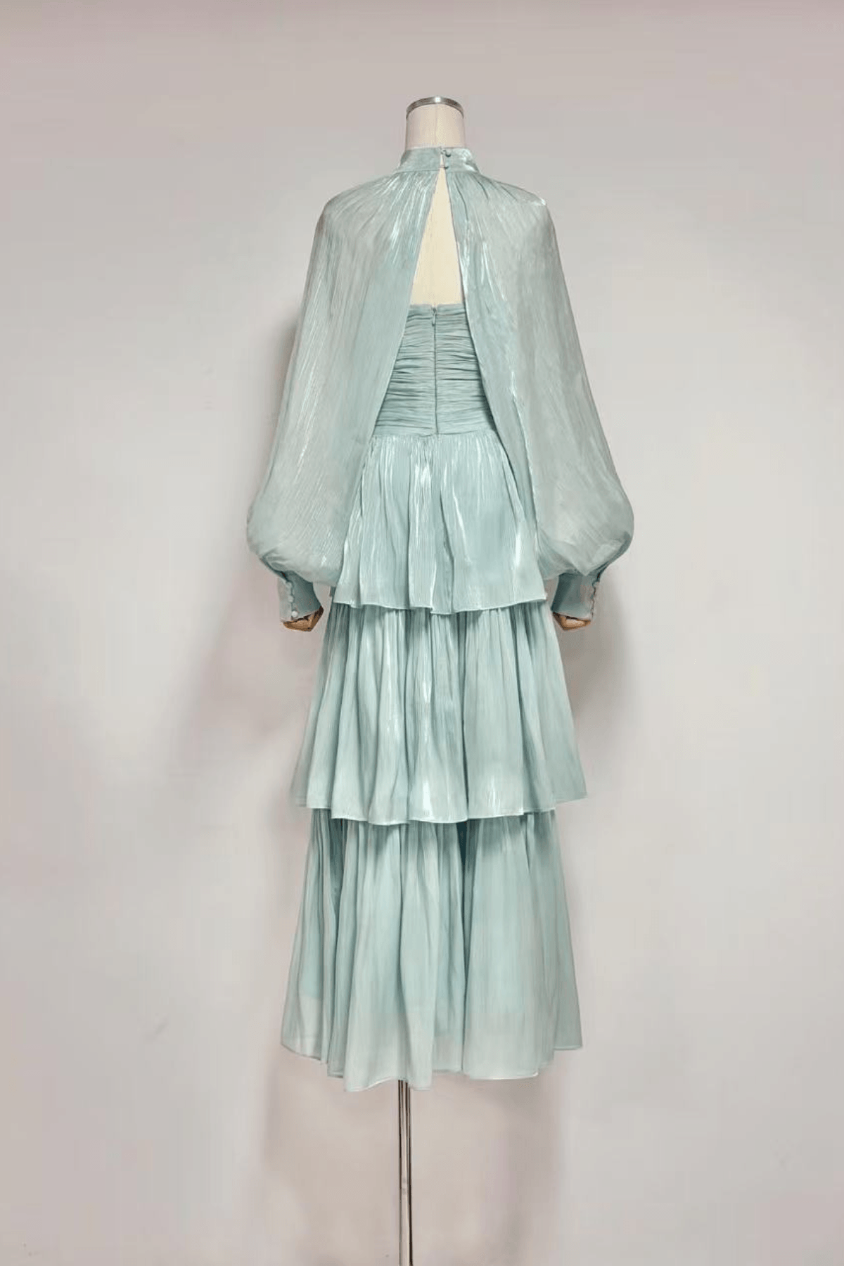 Diana Mint Green Puff Sleeve Tiered Dress Avalabel