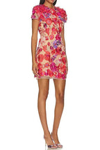 Embroidered Applique Slim Mini Dress in Red Avalabel