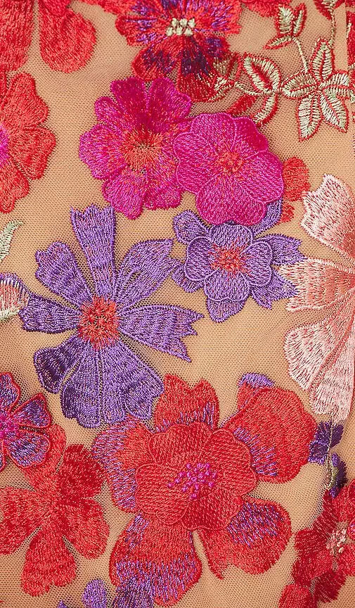 Embroidered Applique Slim Mini Dress in Red Avalabel