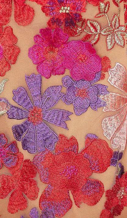 Embroidered Applique Slim Mini Dress in Red