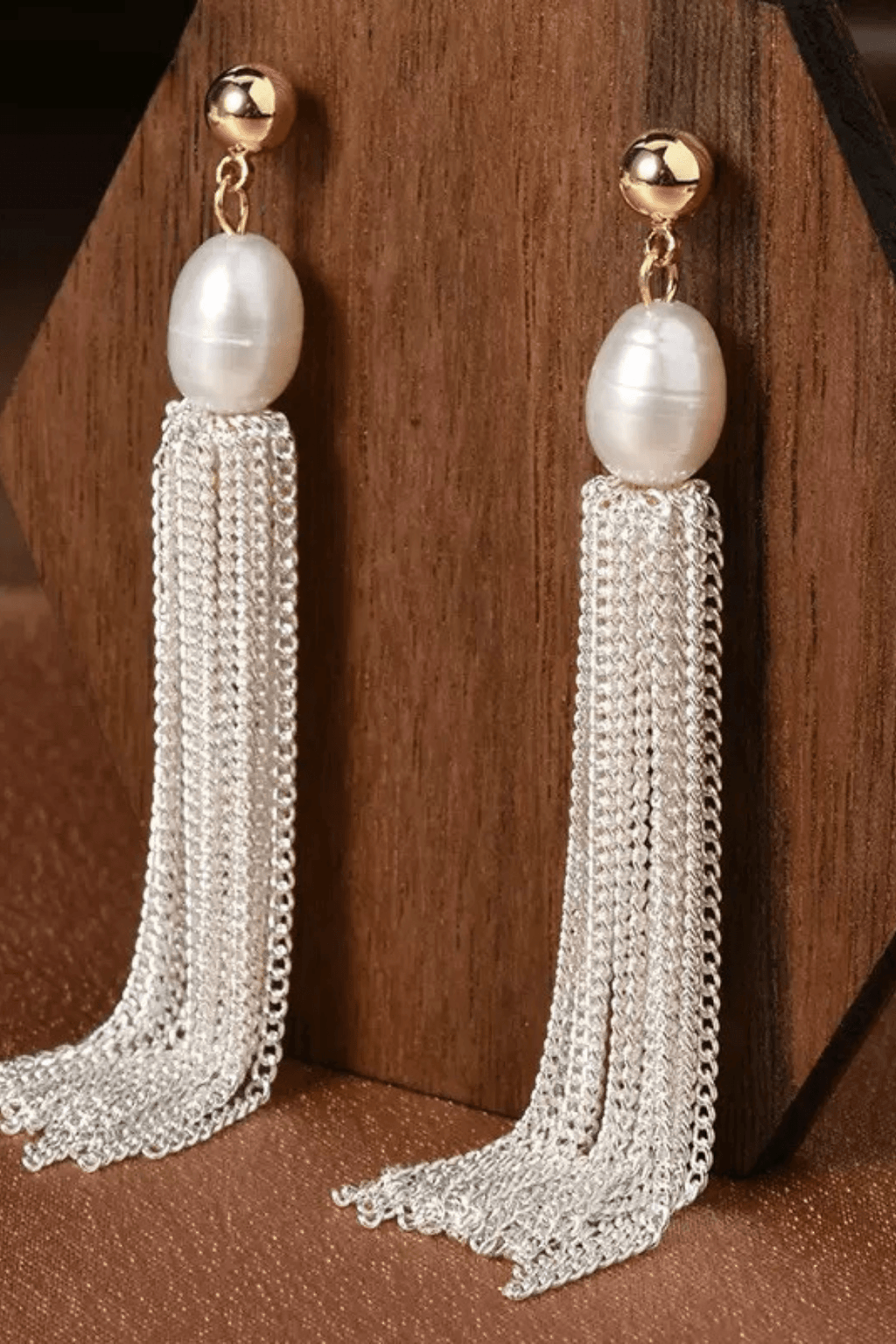 Pearl Silver Chain Tassel Drop Earrings Avalabel