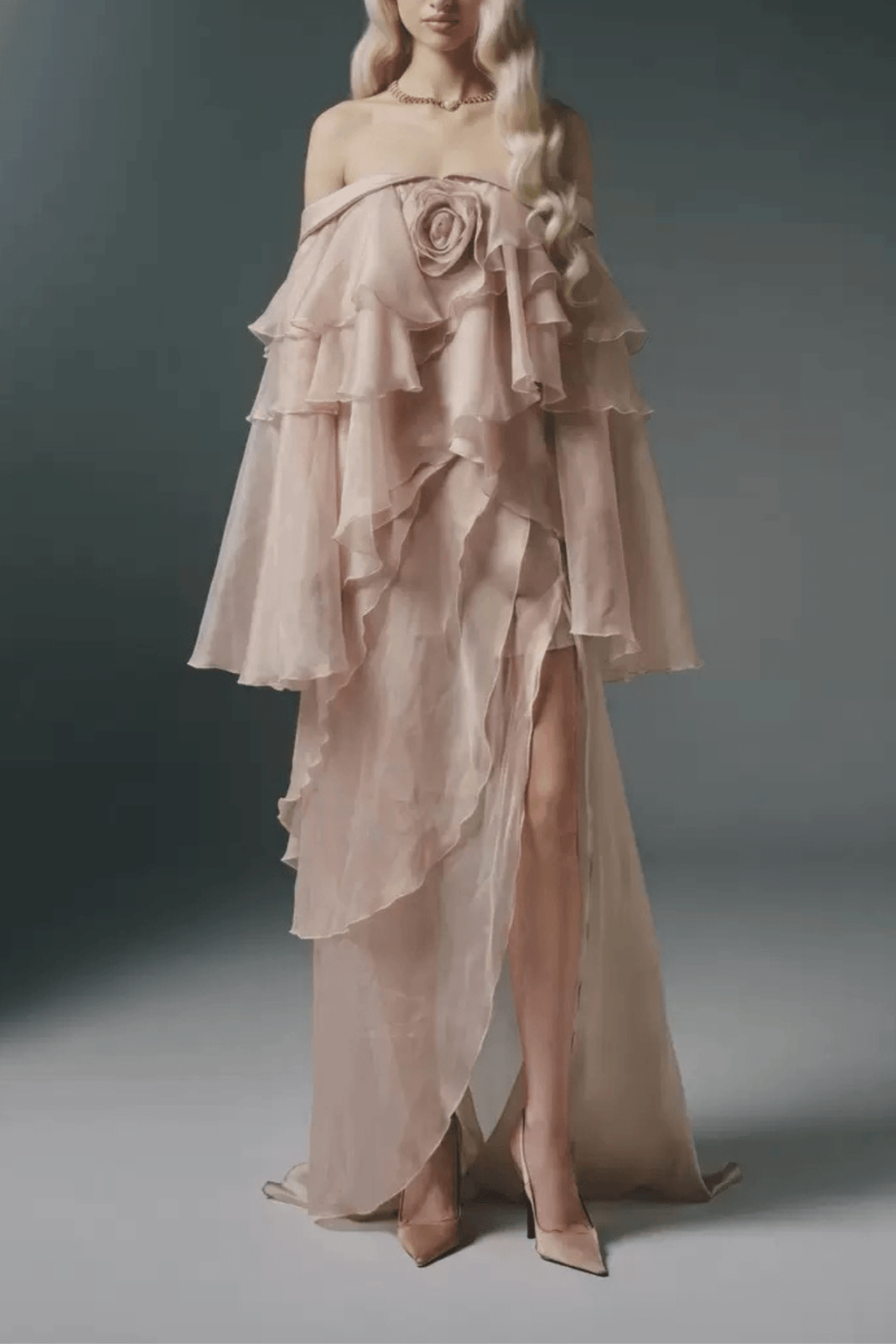 Jade Pink Off Shoulder Ruffled Maxi Dress Avalabel