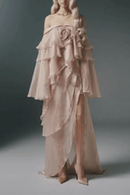 Jade Pink Off Shoulder Ruffled Maxi Dress Avalabel